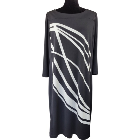 Chico's Dresses & Skirts - ✅ Chico’s Black & White Jersey sheath midi length 3/4 sleeve Dress lined size 2